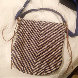 Christopher Kon Blue and Beige Woven Shoulder Bag